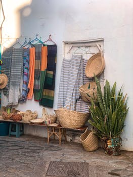 Baskets and Scarfs on Display